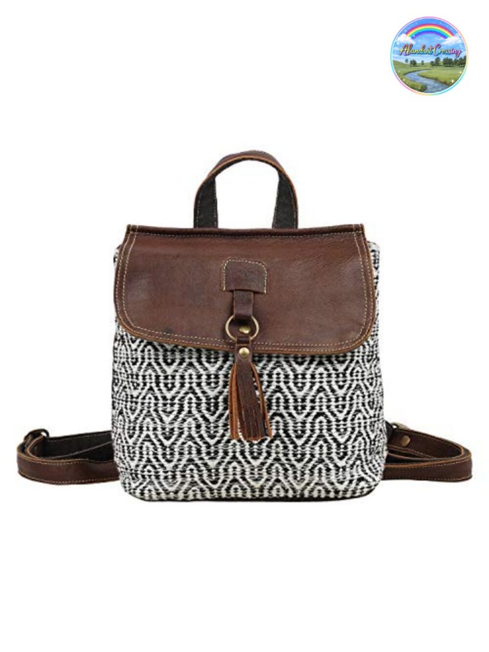 Canvas Geometric Hobo Purse with Buffalo Leather Strap